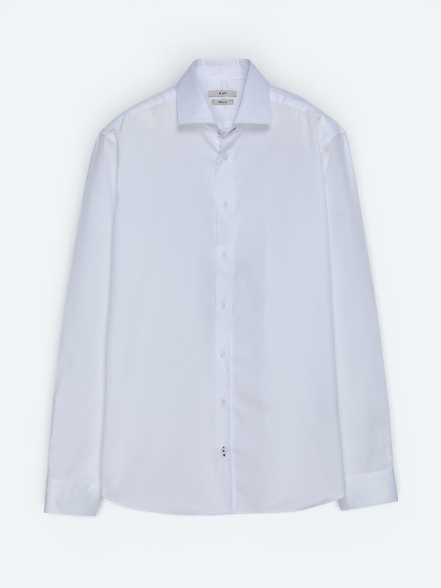 White Plain Regular Fit Long Weaving Classical 100% Cotton Shirt - 5