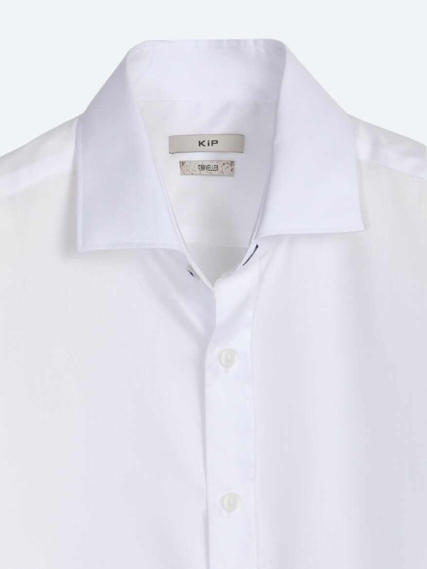 White Plain Regular Fit Long Weaving Classical 100% Cotton Shirt - 7