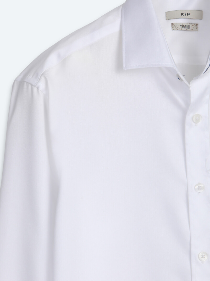 White Plain Regular Fit Long Weaving Classical 100% Cotton Shirt - 8