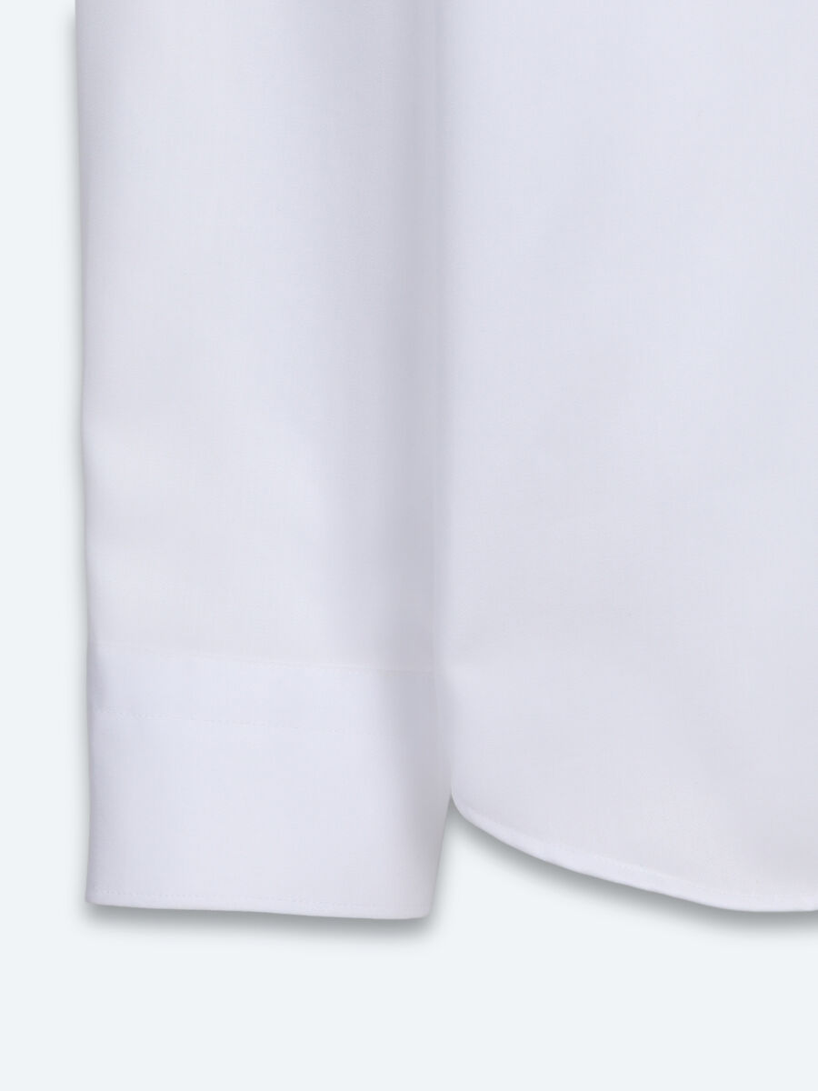 White Plain Regular Fit Long Weaving Classical 100% Cotton Shirt - 9