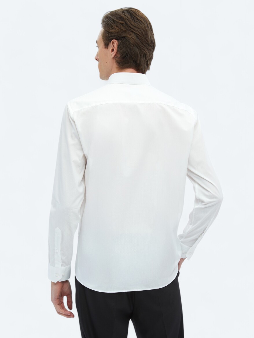 White Plain Regular Fit Long Weaving Classical 100% Cotton Shirt - 5