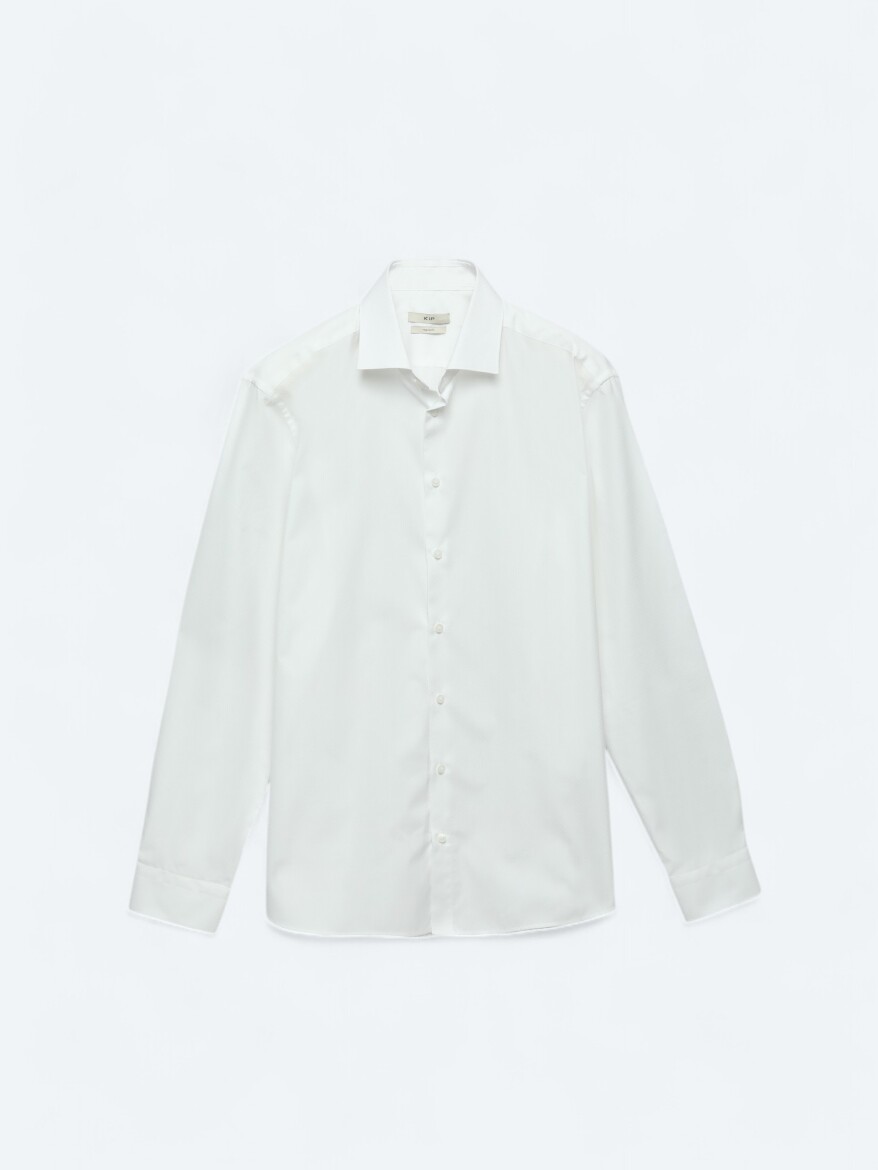 White Plain Regular Fit Long Weaving Classical 100% Cotton Shirt - 6