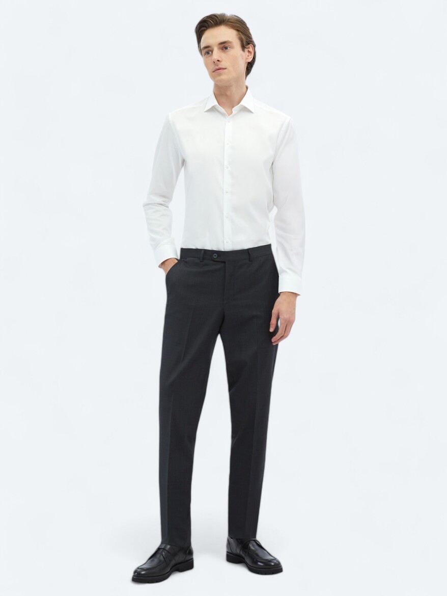 White Plain Regular Fit Long Weaving Classical 100% Cotton Shirt - 2