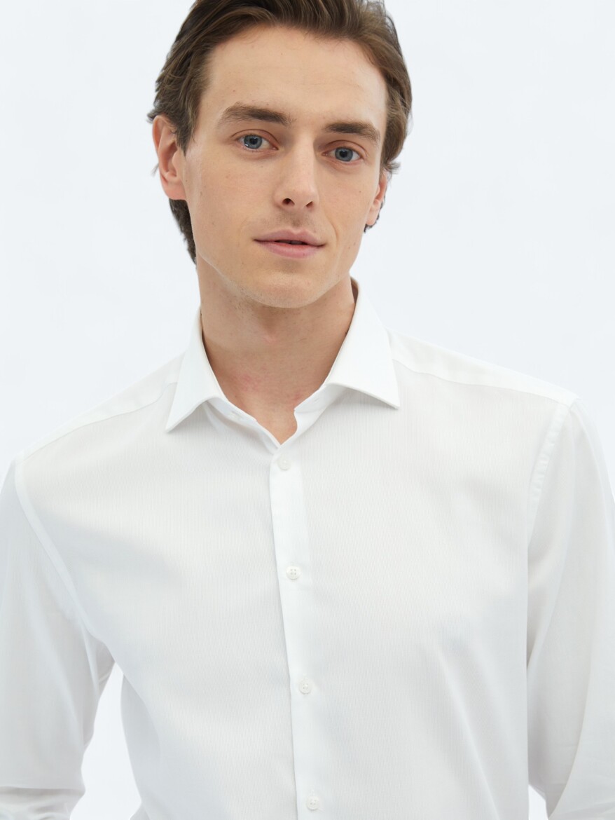 White Plain Regular Fit Long Weaving Classical 100% Cotton Shirt - 4