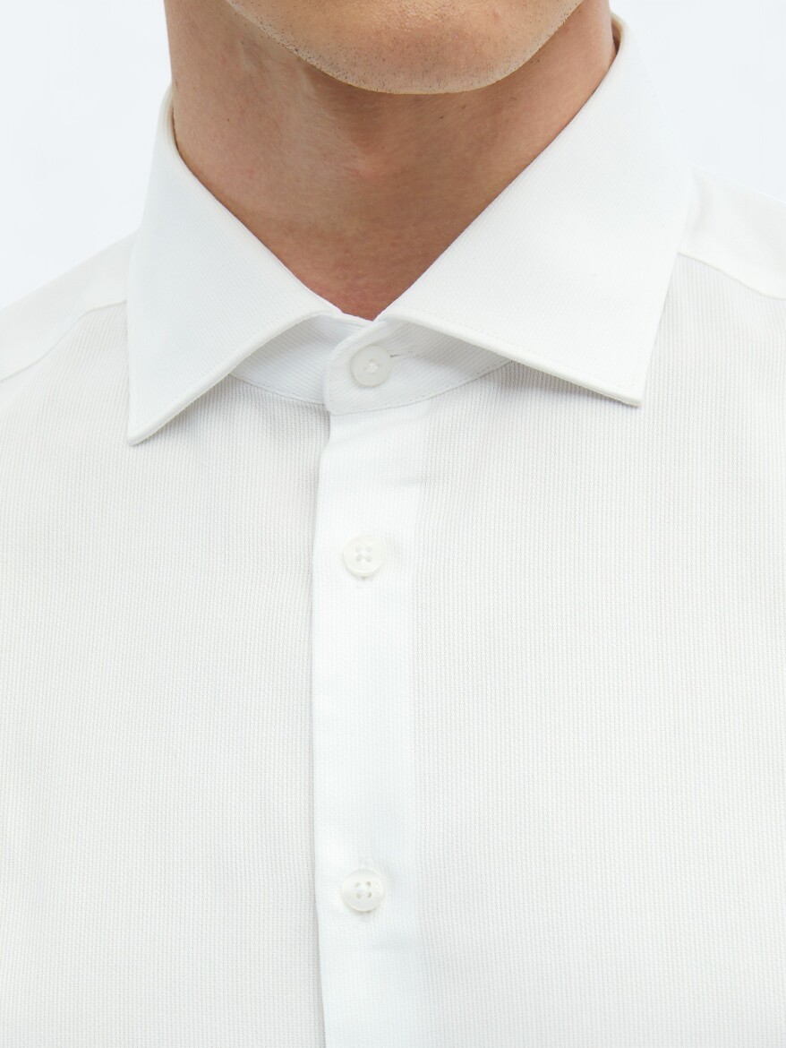 White Plain Regular Fit Long Weaving Classical 100% Cotton Shirt - 6