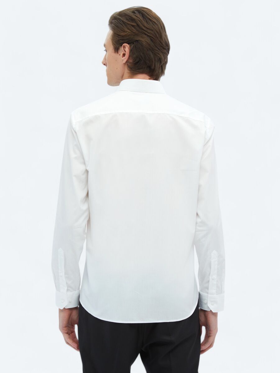 White Plain Regular Fit Long Weaving Classical 100% Cotton Shirt - 7