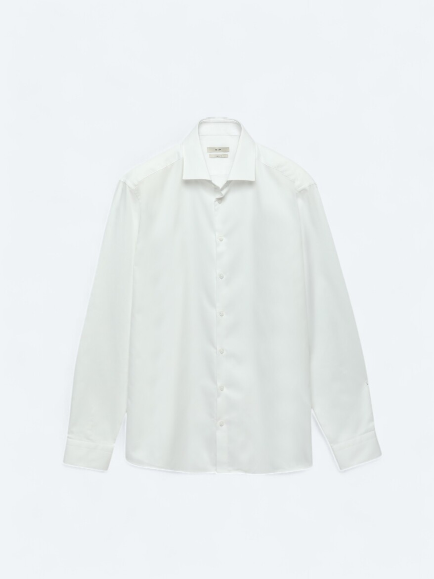 White Plain Regular Fit Long Weaving Classical 100% Cotton Shirt - 8