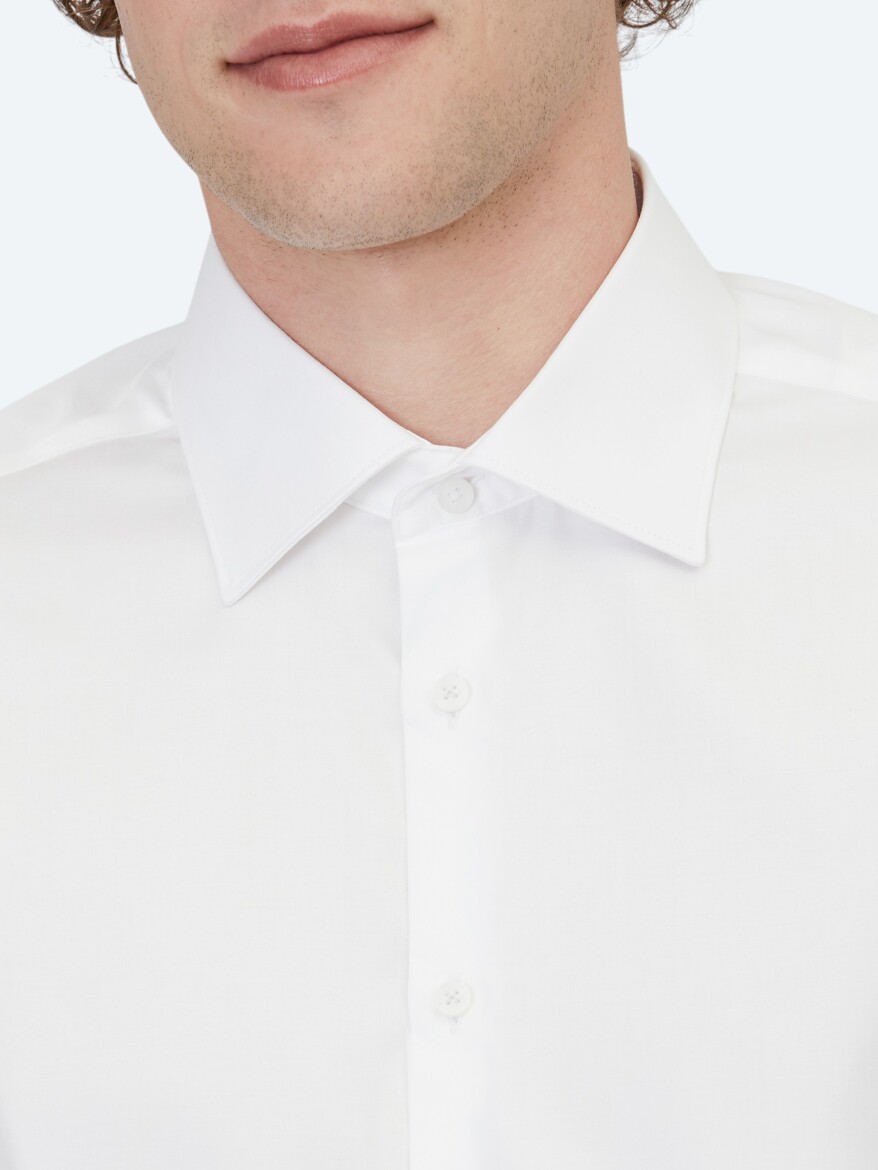 White Plain Regular Fit Long Weaving Classical 100% Cotton Shirt - 4