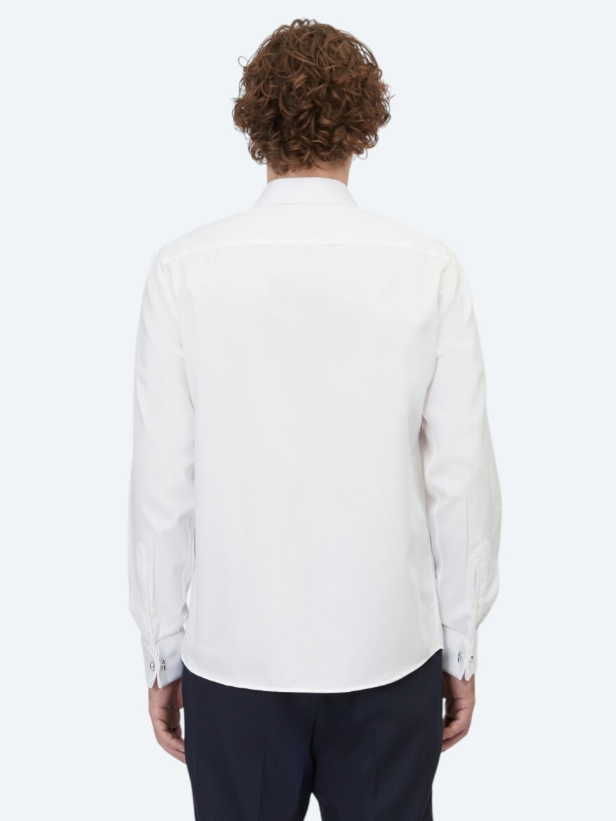 White Plain Regular Fit Long Weaving Classical 100% Cotton Shirt - 5