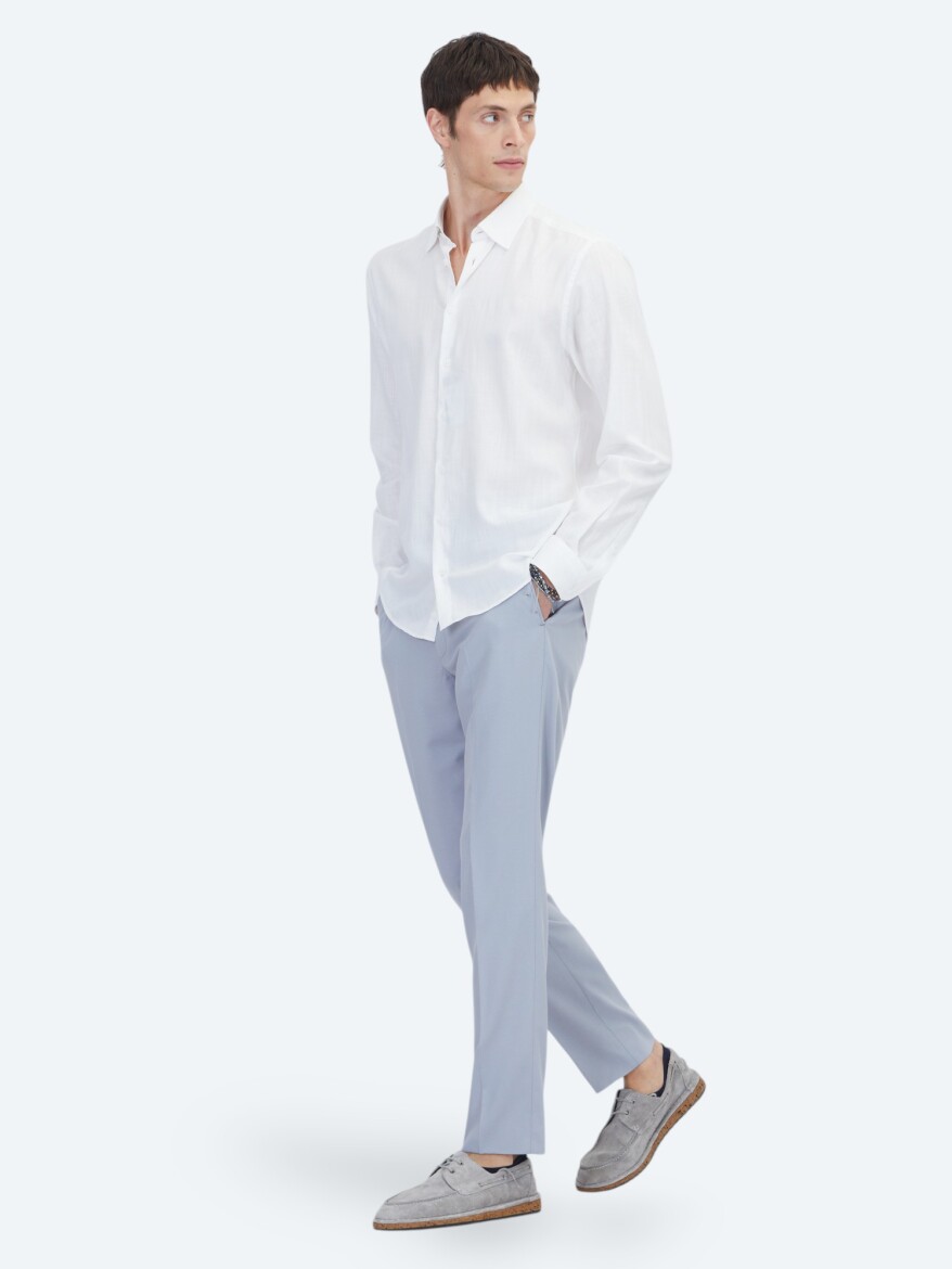 White Plain Regular Fit Long Weaving Classical 100% Cotton Shirt - 2