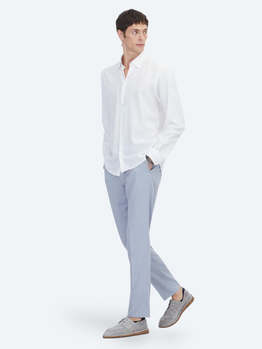 White Plain Regular Fit Long Weaving Classical 100% Cotton Shirt - 2