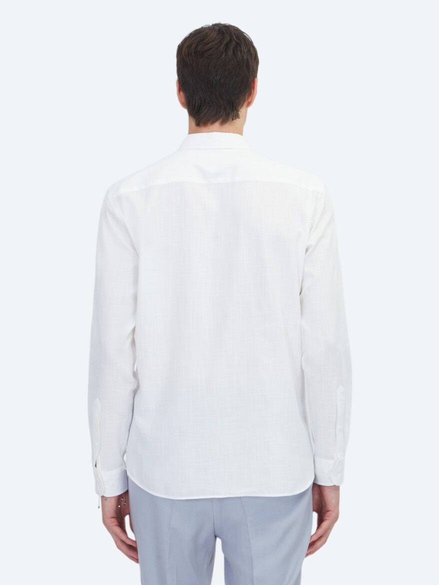 White Plain Regular Fit Long Weaving Classical 100% Cotton Shirt - 5