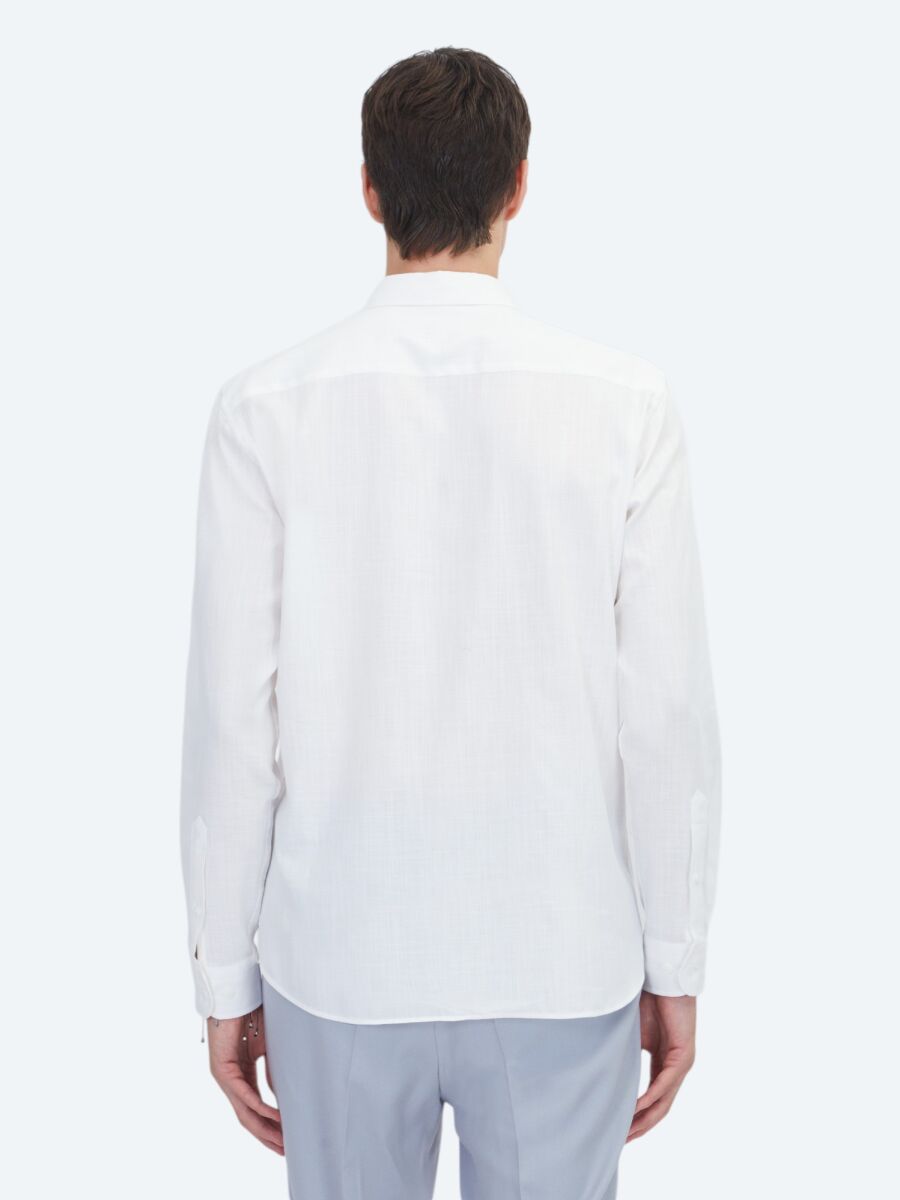 White Plain Regular Fit Long Weaving Classical 100% Cotton Shirt - 5