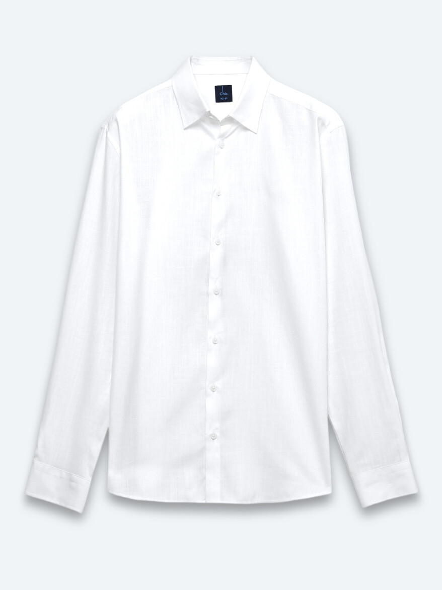 White Plain Regular Fit Long Weaving Classical 100% Cotton Shirt - 6