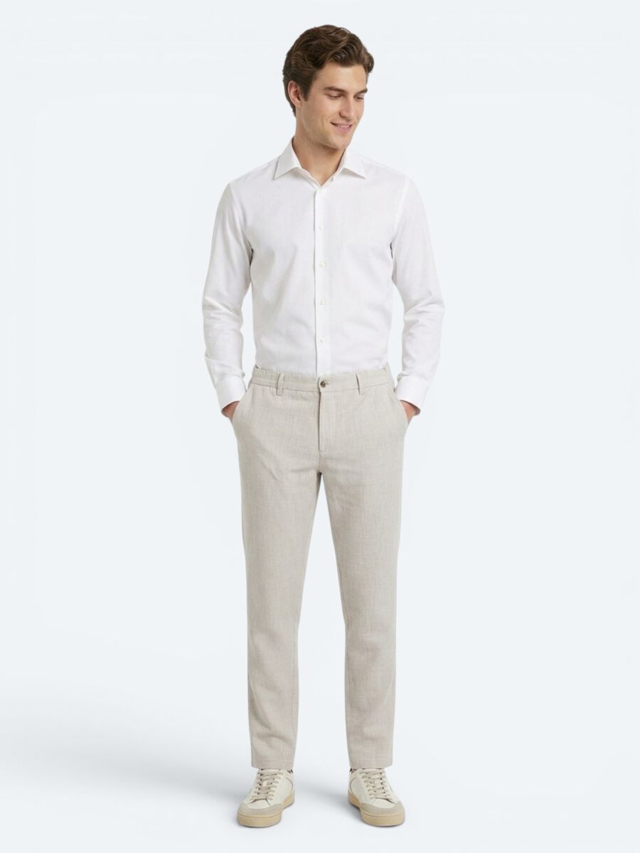White Plain Regular Fit Long Weaving Classical Cotton Blended Shirt - 4
