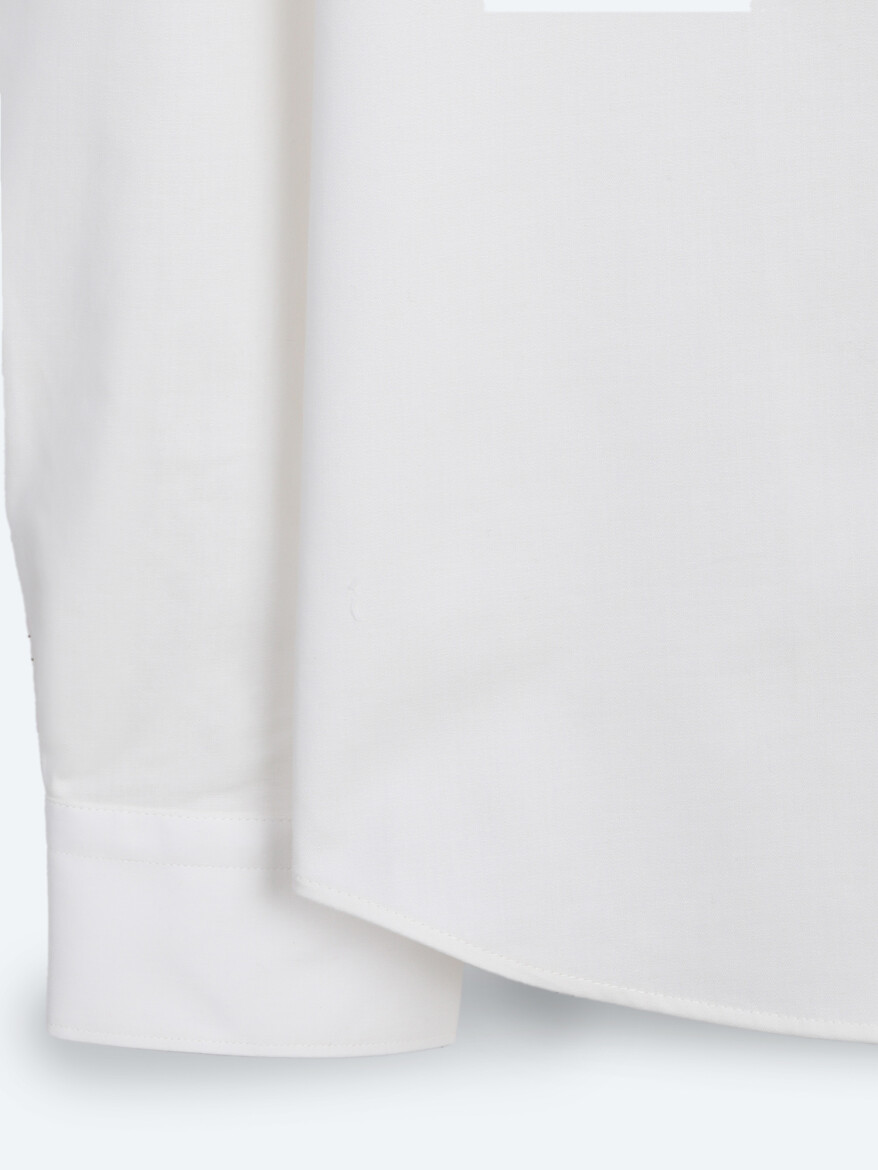 White Plain Regular Fit Long Weaving Classical Cotton Blended Shirt - 9