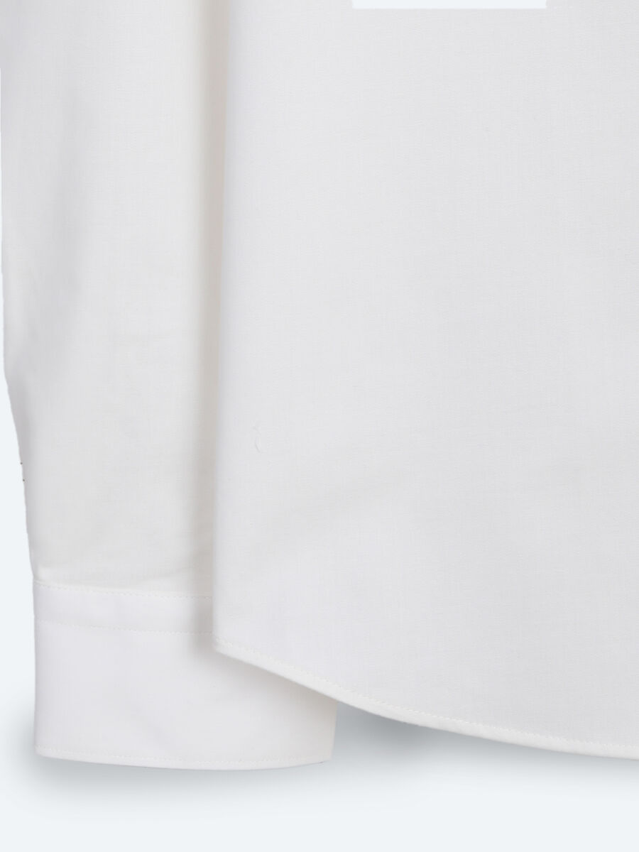 White Plain Regular Fit Long Weaving Classical Cotton Blended Shirt - 9