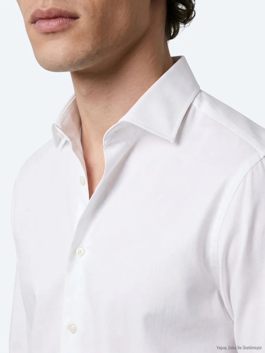 White Plain Regular Fit Long Weaving Classical Shirt - 4