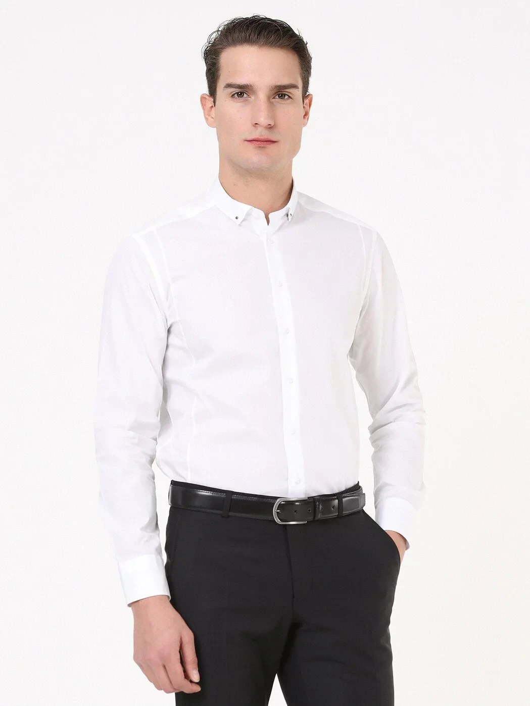 White Plain Regular Fit Weaving Casual 100% Cotton Shirt - 1