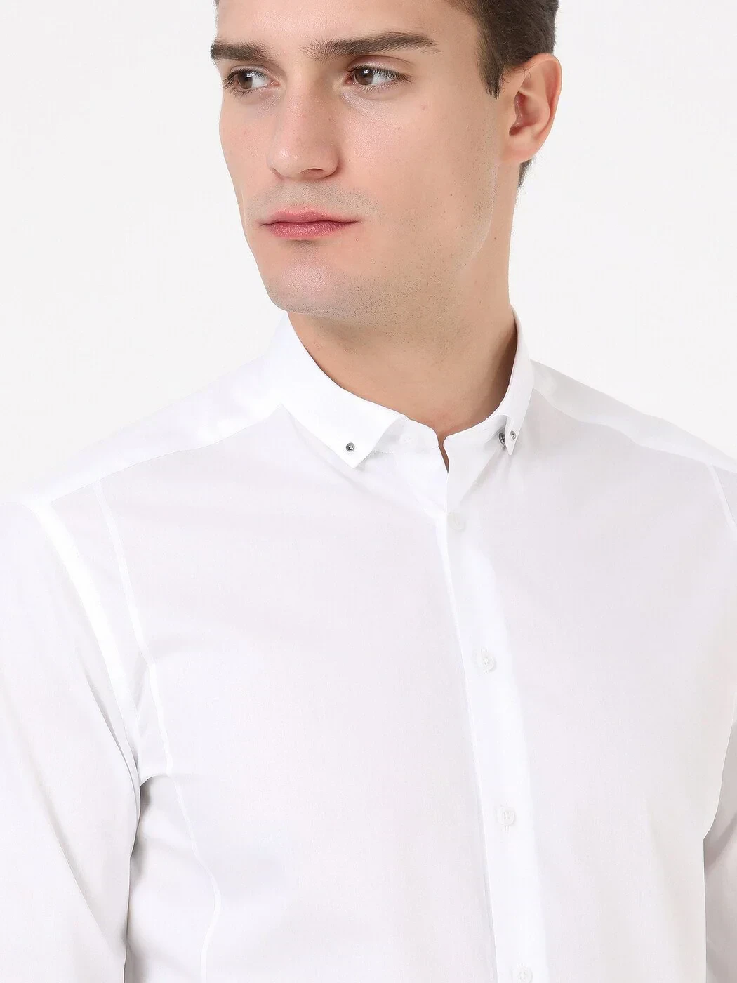 White Plain Regular Fit Weaving Casual 100% Cotton Shirt - 2