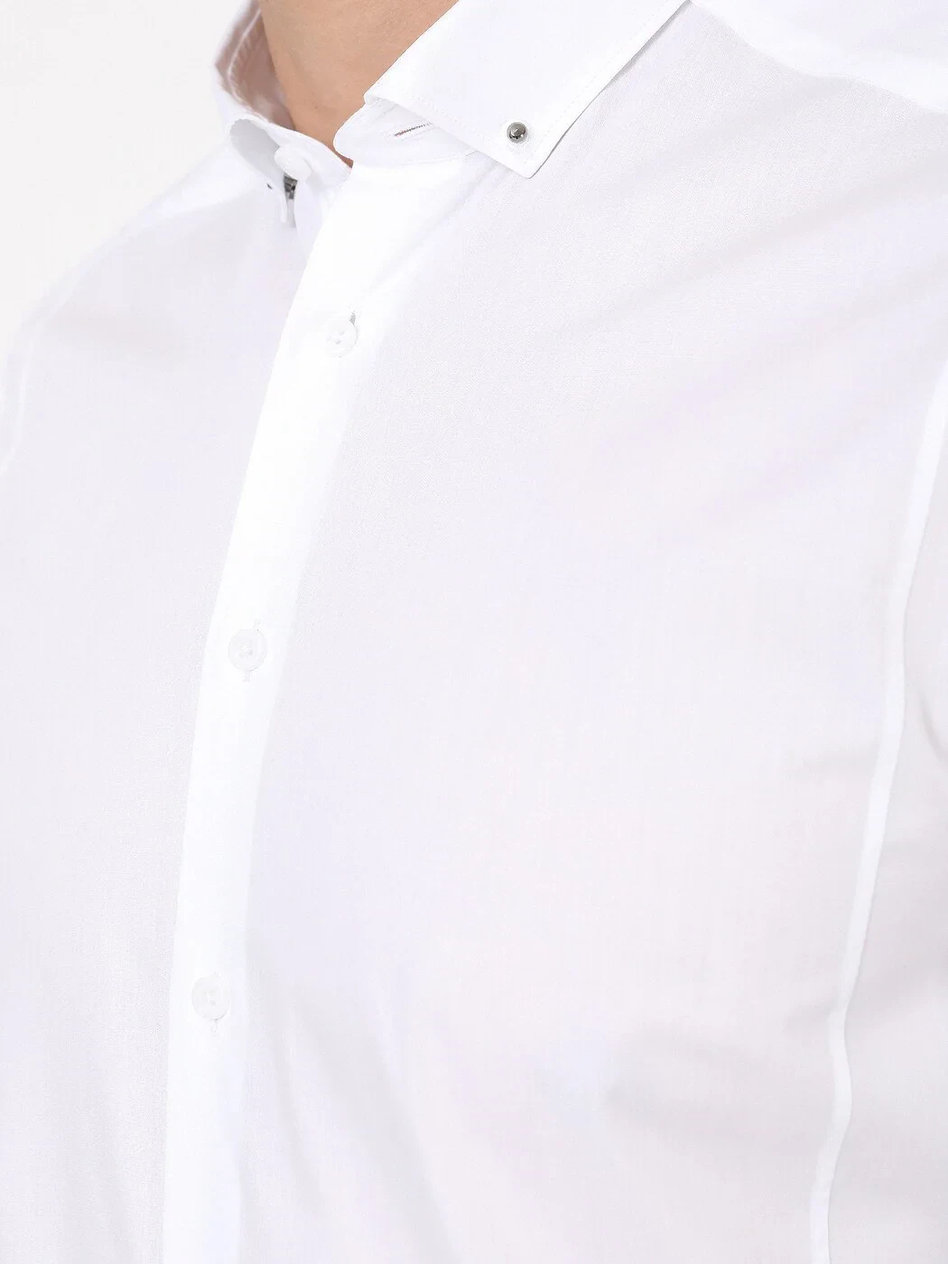 White Plain Regular Fit Weaving Casual 100% Cotton Shirt - 3