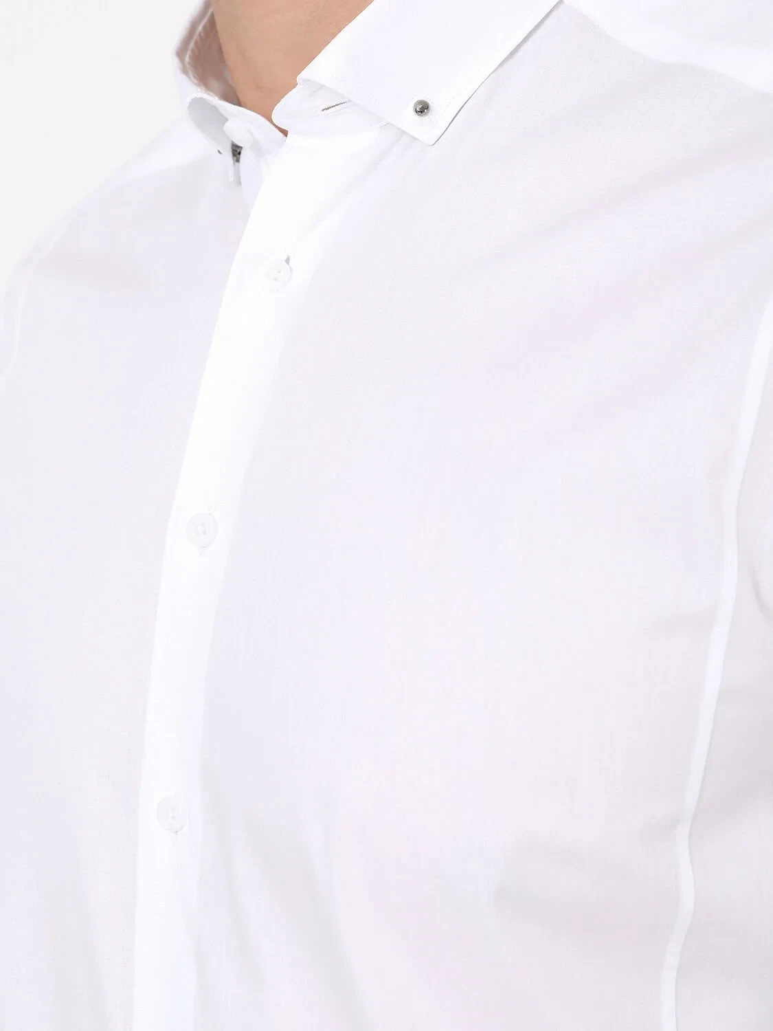 White Plain Regular Fit Weaving Casual 100% Cotton Shirt - 3