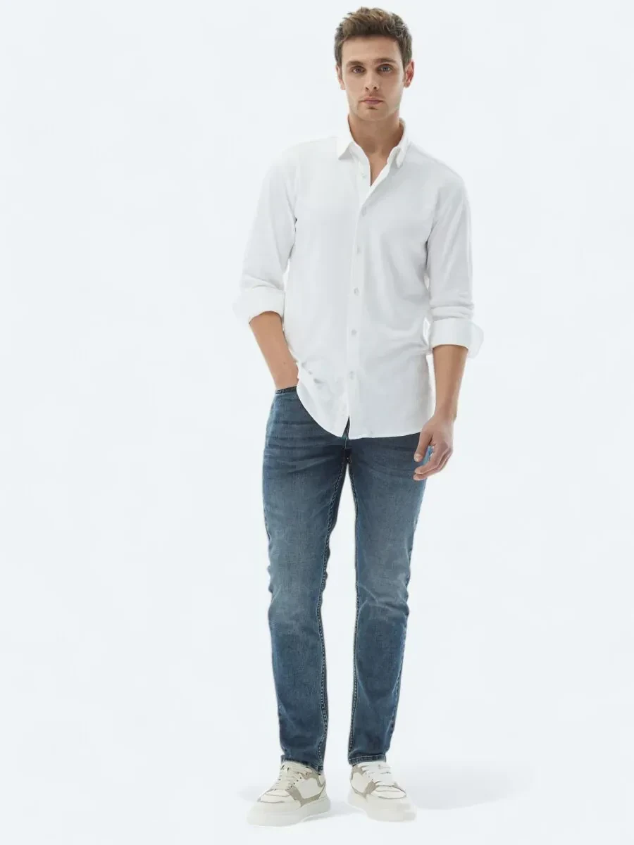 White Plain Regular Fit Weaving Casual 100% Cotton Shirt - 2