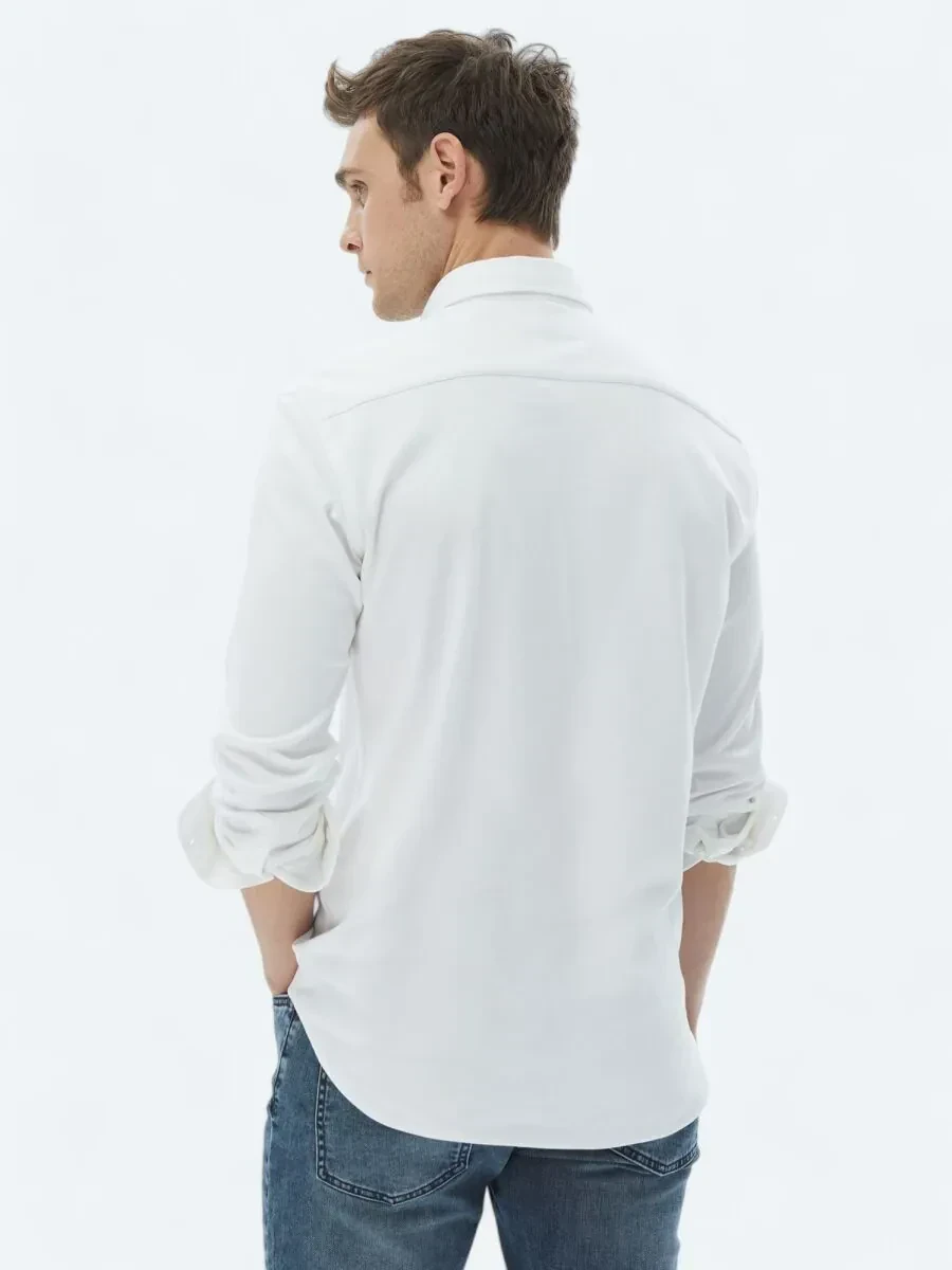 White Plain Regular Fit Weaving Casual 100% Cotton Shirt - 6