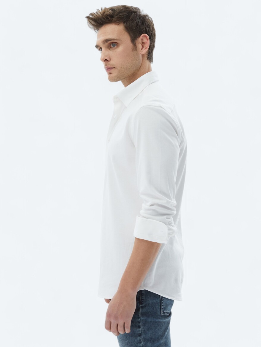 White Plain Regular Fit Weaving Casual 100% Cotton Shirt - 5