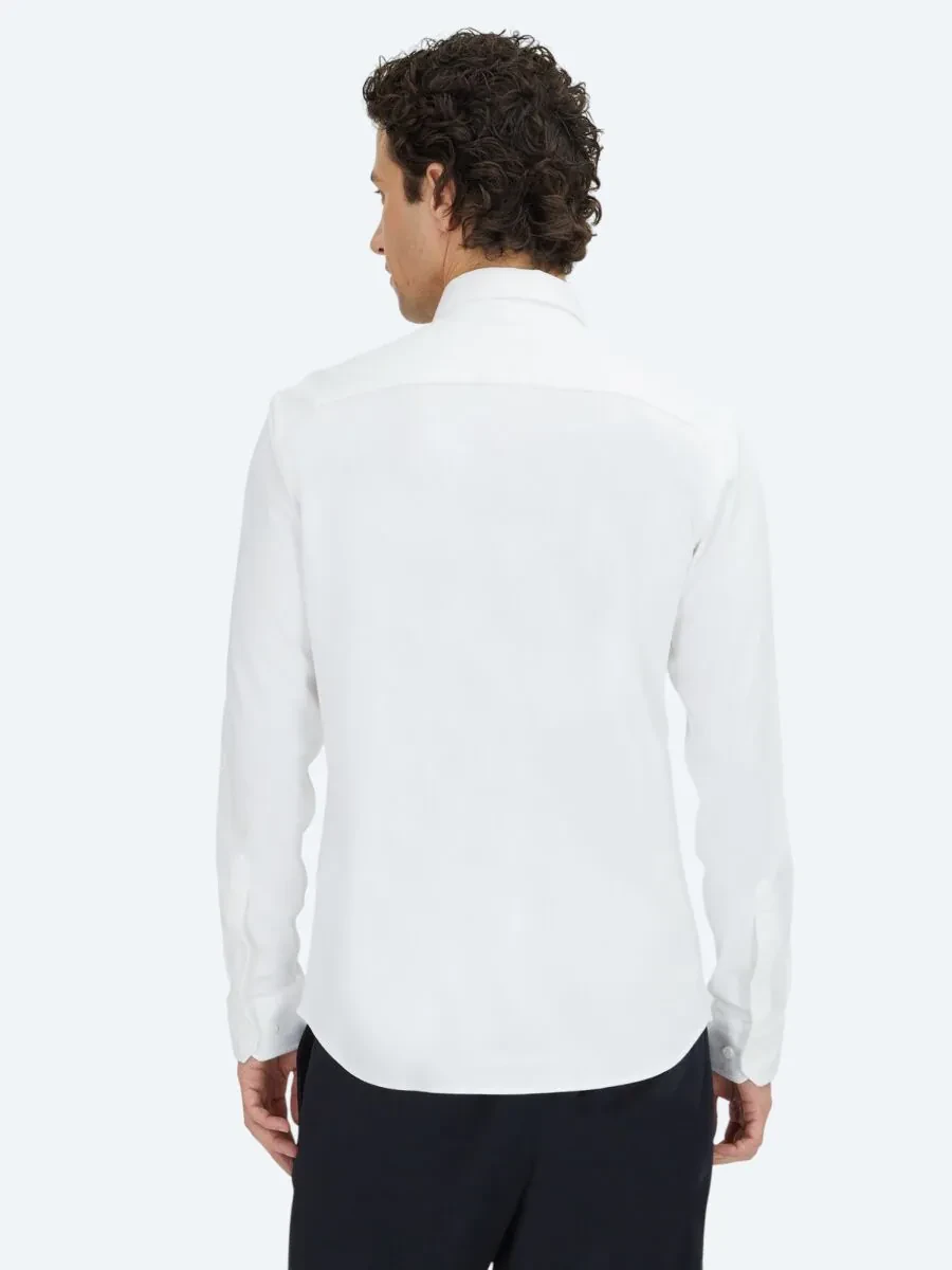 White Plain Regular Fit Weaving Casual 100% Cotton Shirt - 5