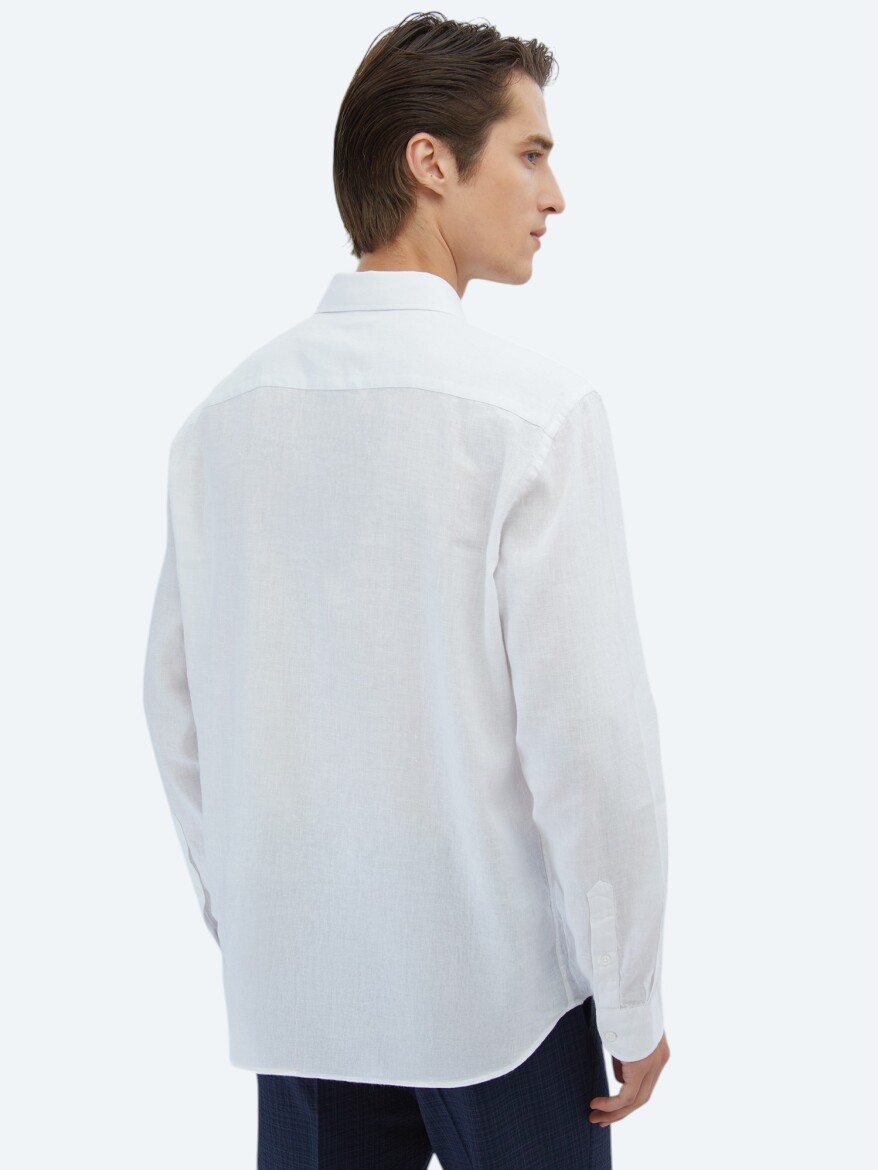 White Plain Regular Fit Weaving Casual Cotton Blended Shirt - 6