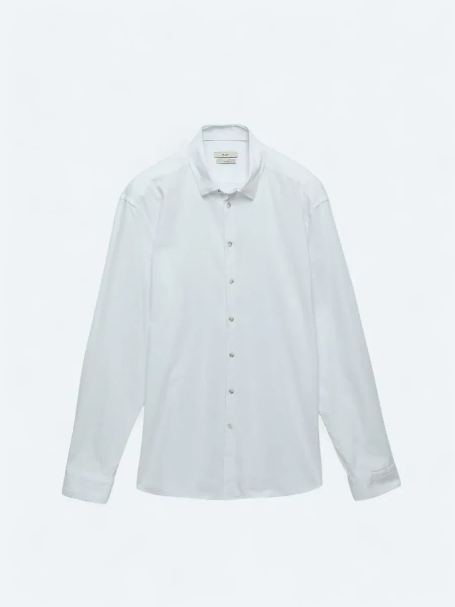 White Plain Regular Fit Weaving Casual Cotton Blended Shirt - 7