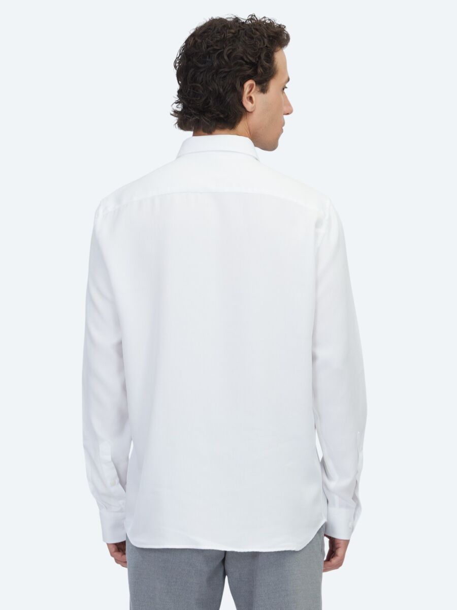 White Plain Regular Fit Weaving Casual Shirt - 5