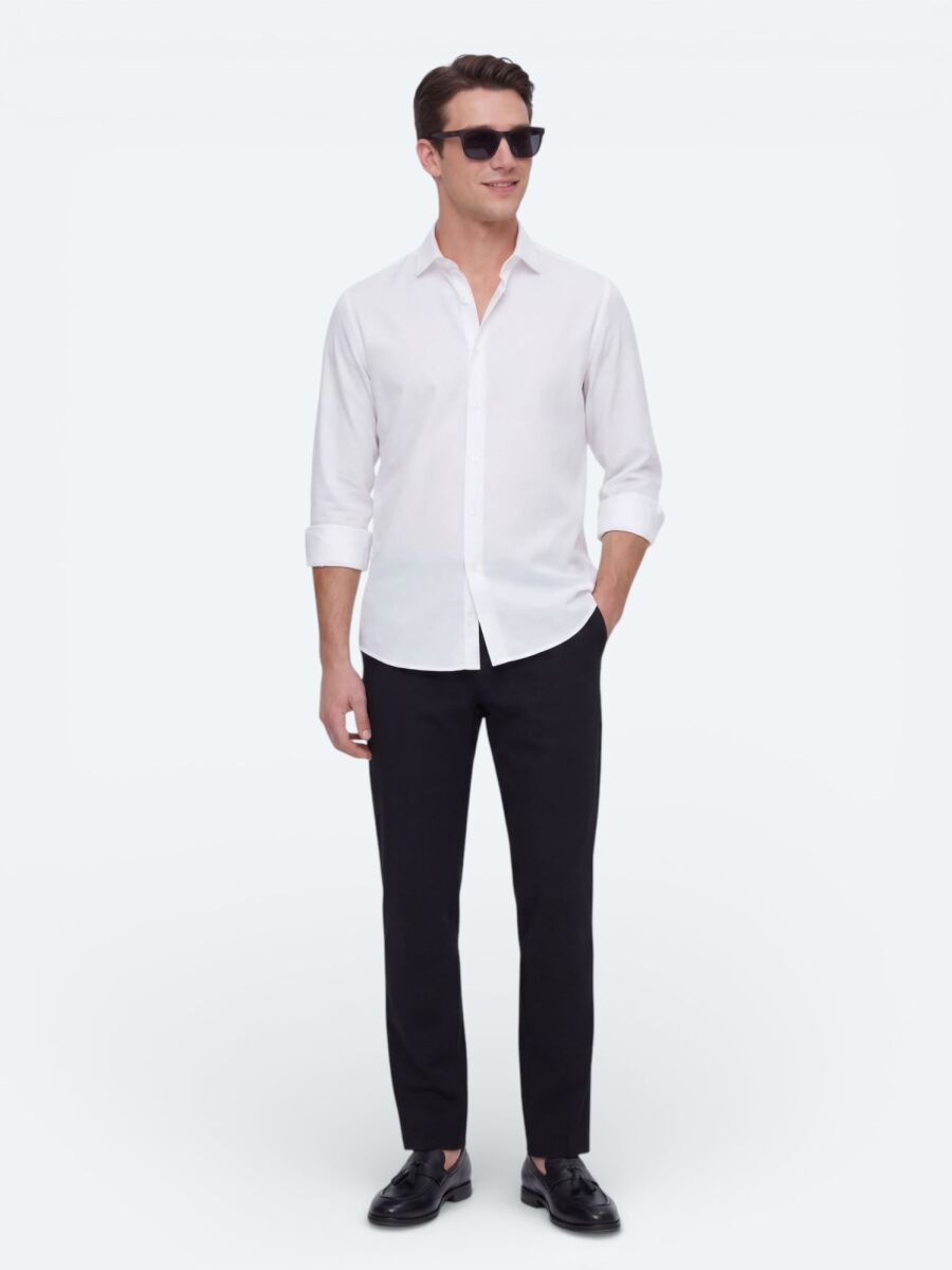 White Plain Regular Fit Weaving Casual Shirt - 4