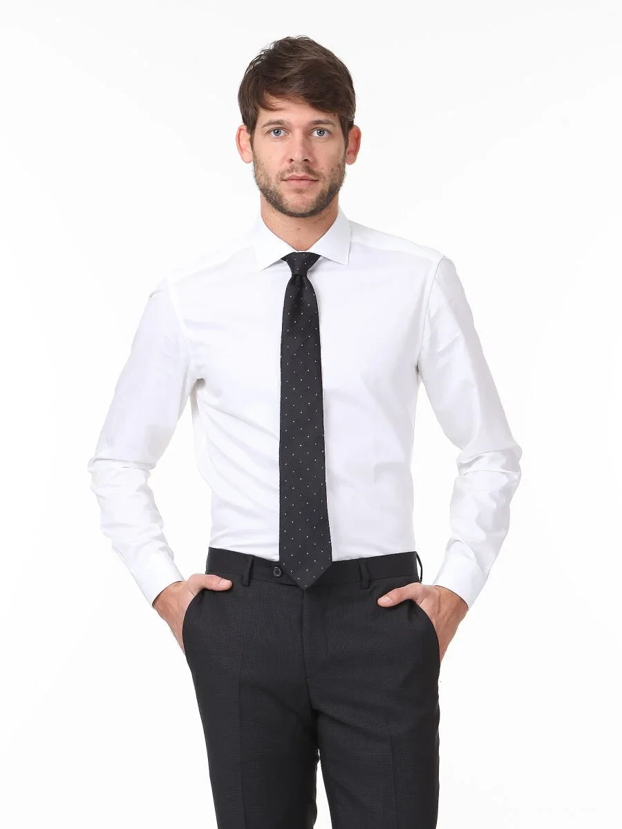 White Plain Regular Fit Weaving Classical 100% Cotton Shirt - 1