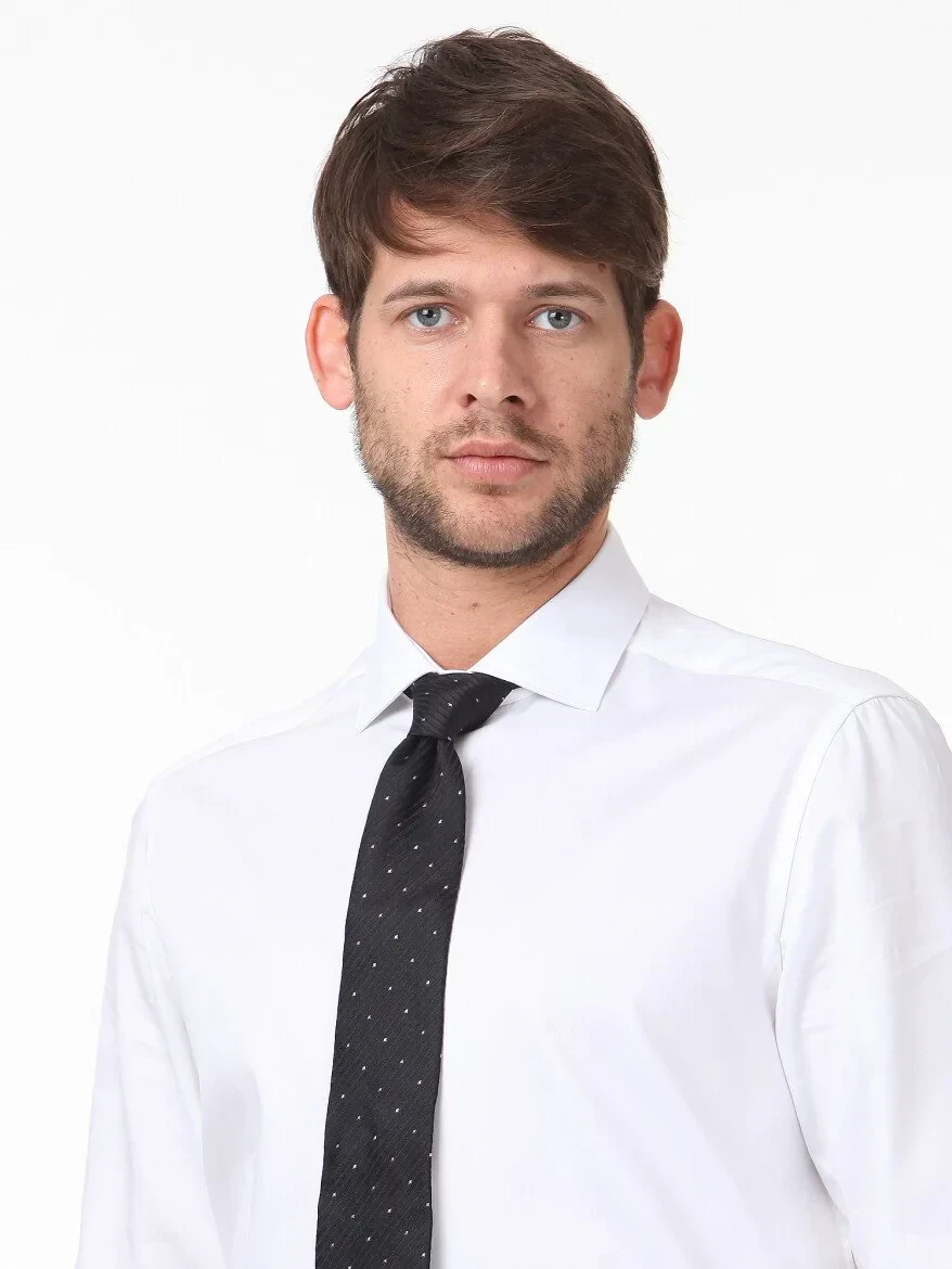 White Plain Regular Fit Weaving Classical 100% Cotton Shirt - 2