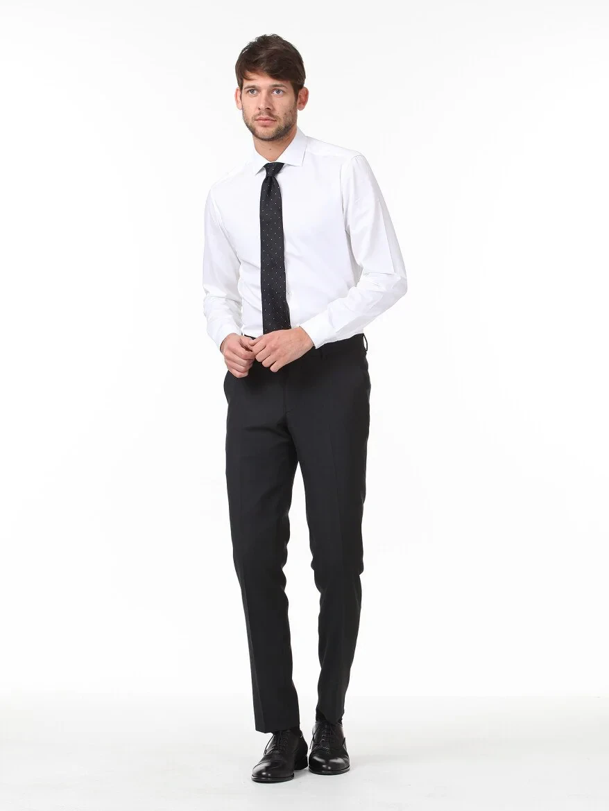 White Plain Regular Fit Weaving Classical 100% Cotton Shirt - 3