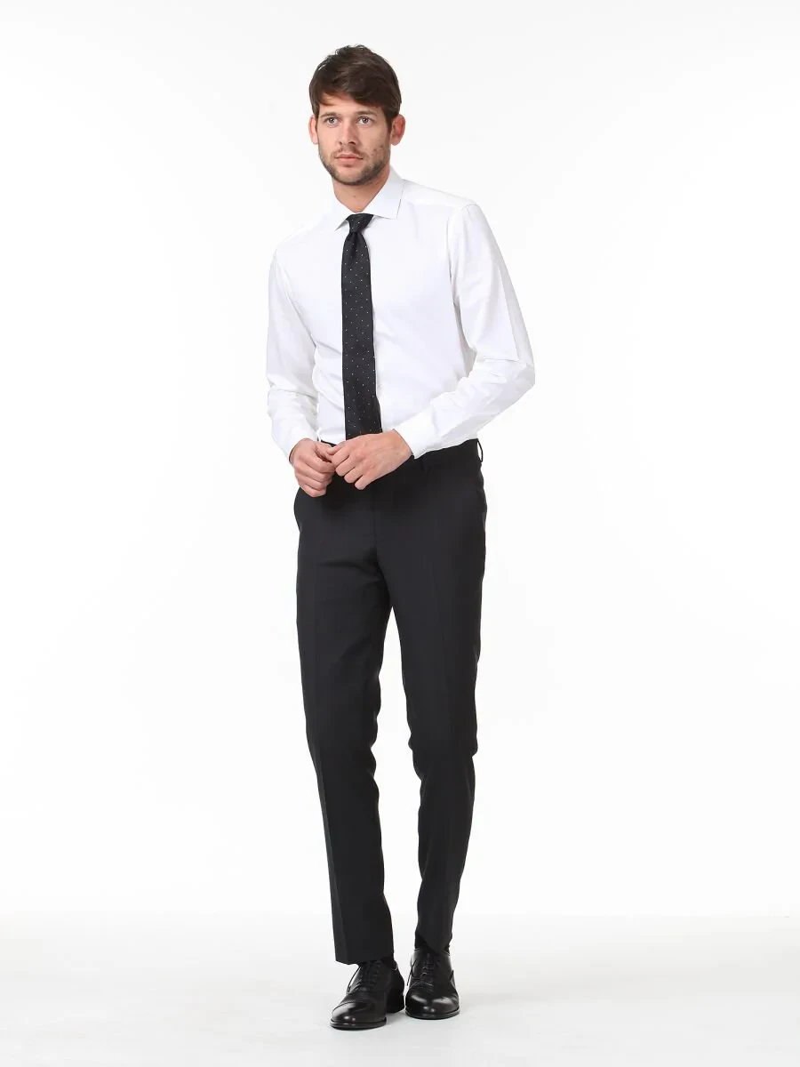 White Plain Regular Fit Weaving Classical 100% Cotton Shirt - 3