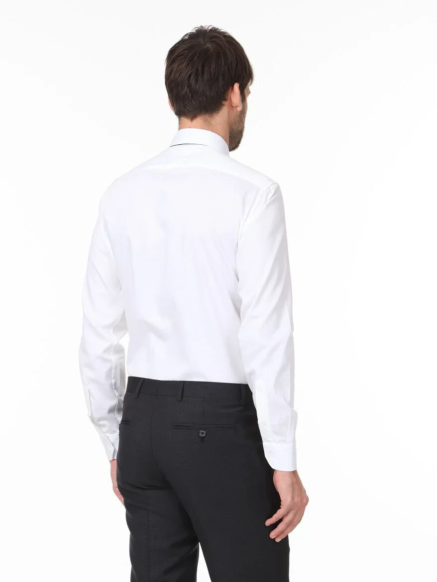 White Plain Regular Fit Weaving Classical 100% Cotton Shirt - 4