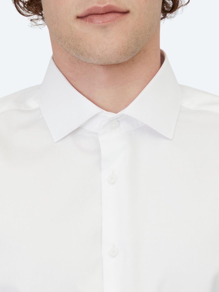 White Plain Regular Fit Weaving Classical 100% Cotton Shirt - 5