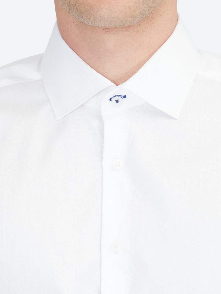 White Plain Regular Fit Weaving Classical 100% Cotton Shirt - 5