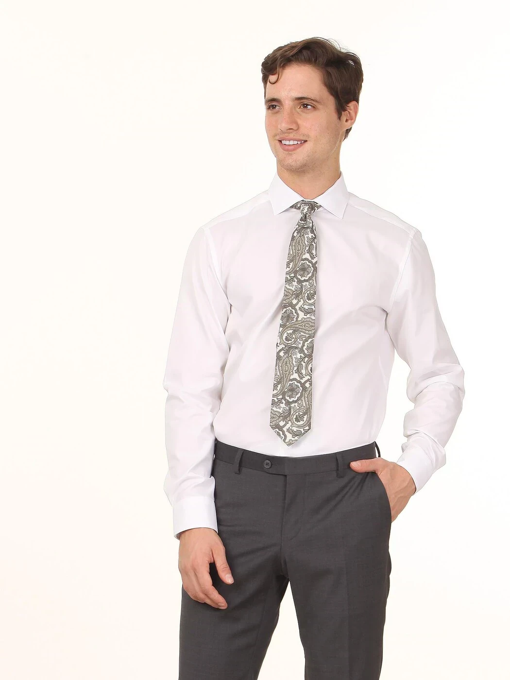 White Plain Regular Fit Weaving Classical 100% Cotton Shirt - 1