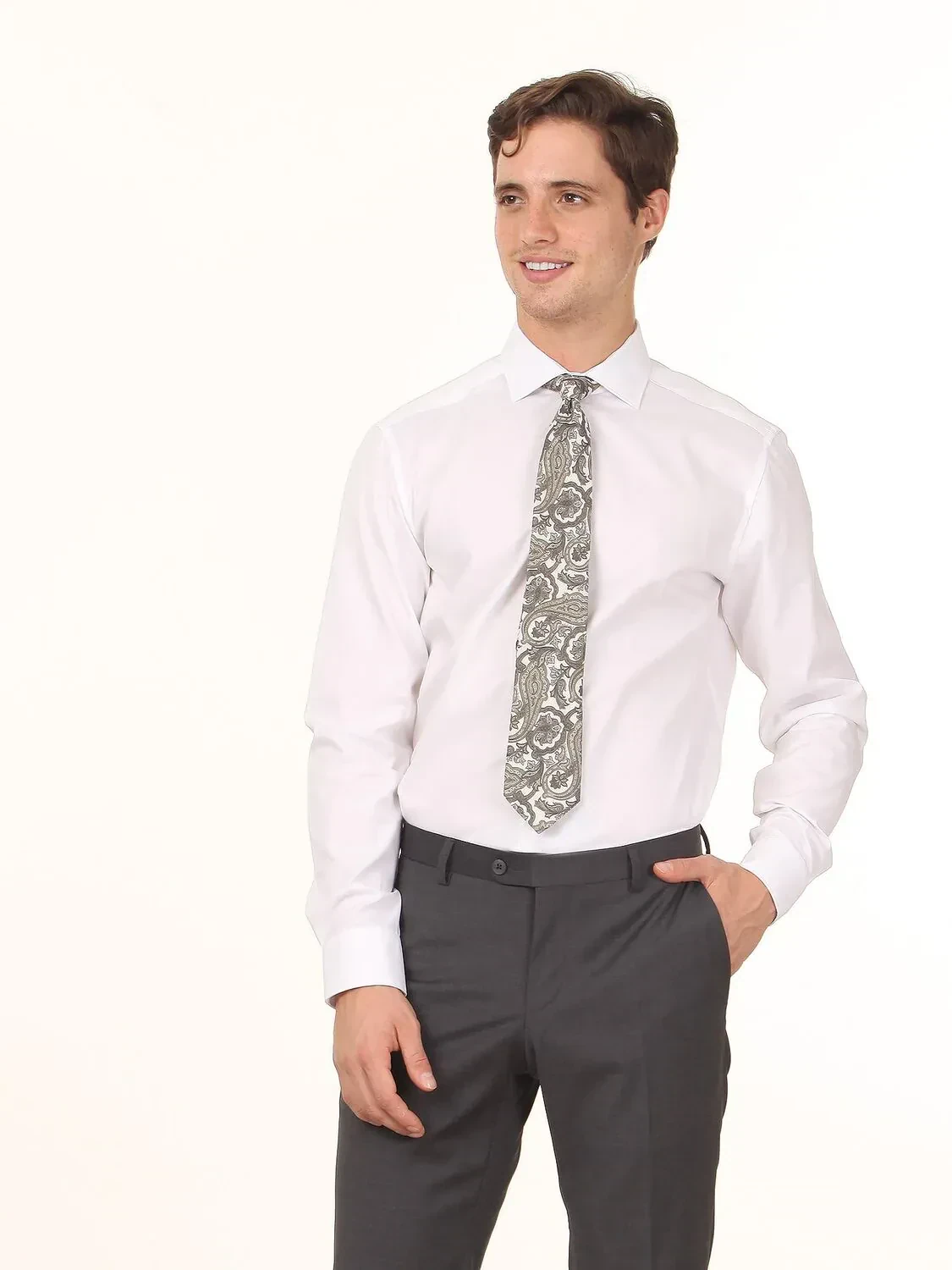 White Plain Regular Fit Weaving Classical 100% Cotton Shirt - 1