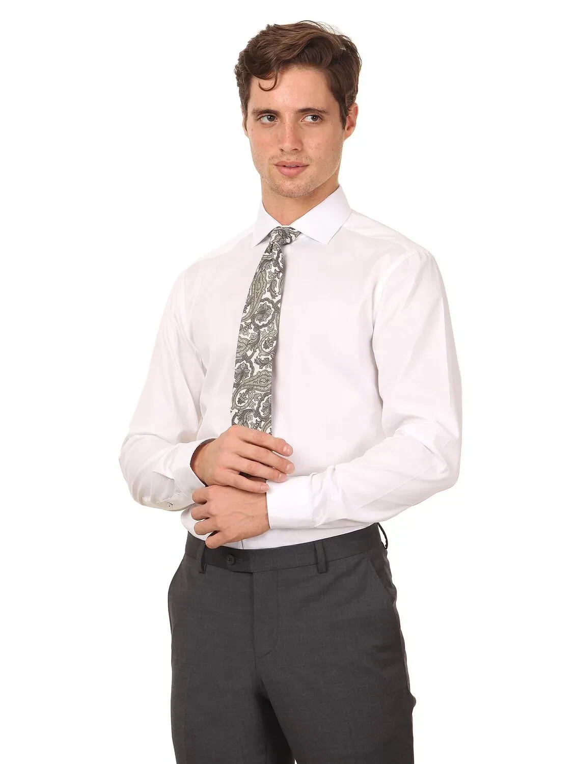 White Plain Regular Fit Weaving Classical 100% Cotton Shirt - 2