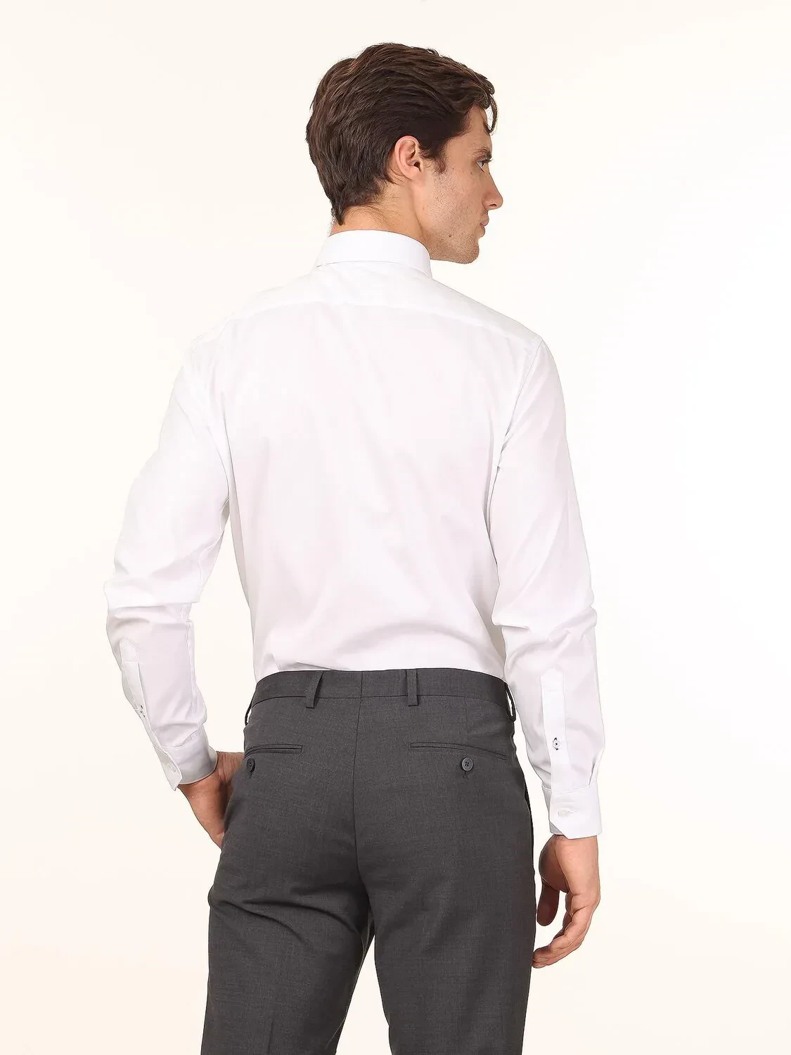 White Plain Regular Fit Weaving Classical 100% Cotton Shirt - 4