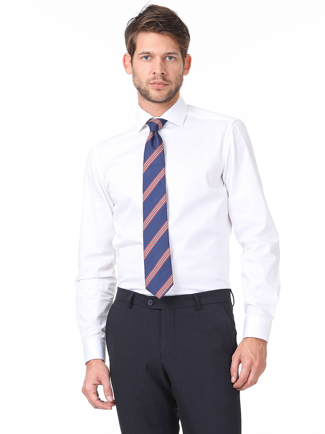 White Plain Regular Fit Weaving Classical 100% Cotton Shirt - 1