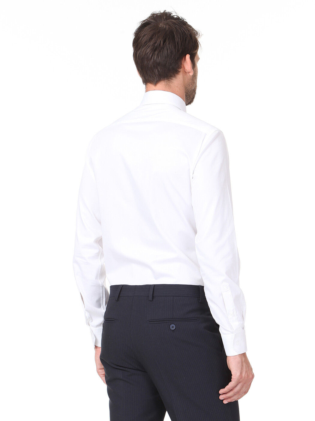 White Plain Regular Fit Weaving Classical 100% Cotton Shirt - 4