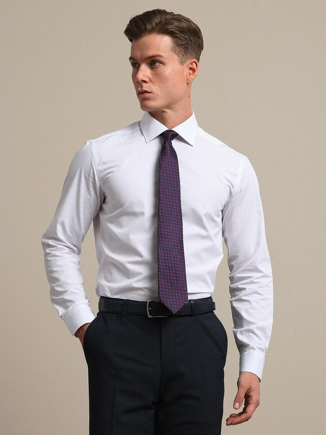White Plain Regular Fit Weaving Classical 100% Cotton Shirt - 3