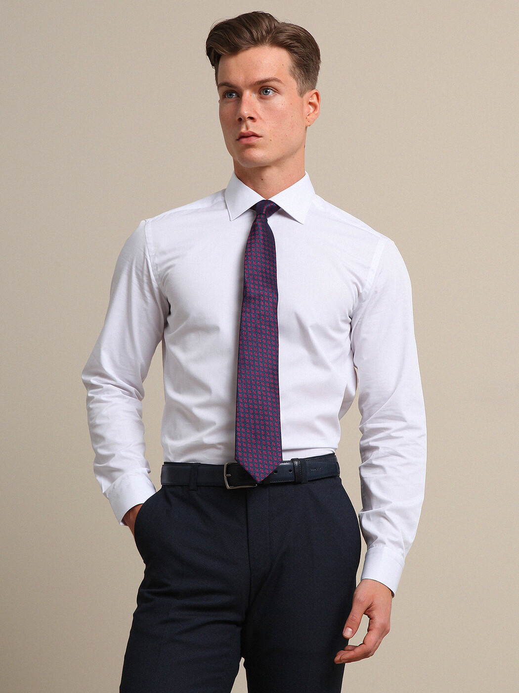 White Plain Regular Fit Weaving Classical 100% Cotton Shirt - 1