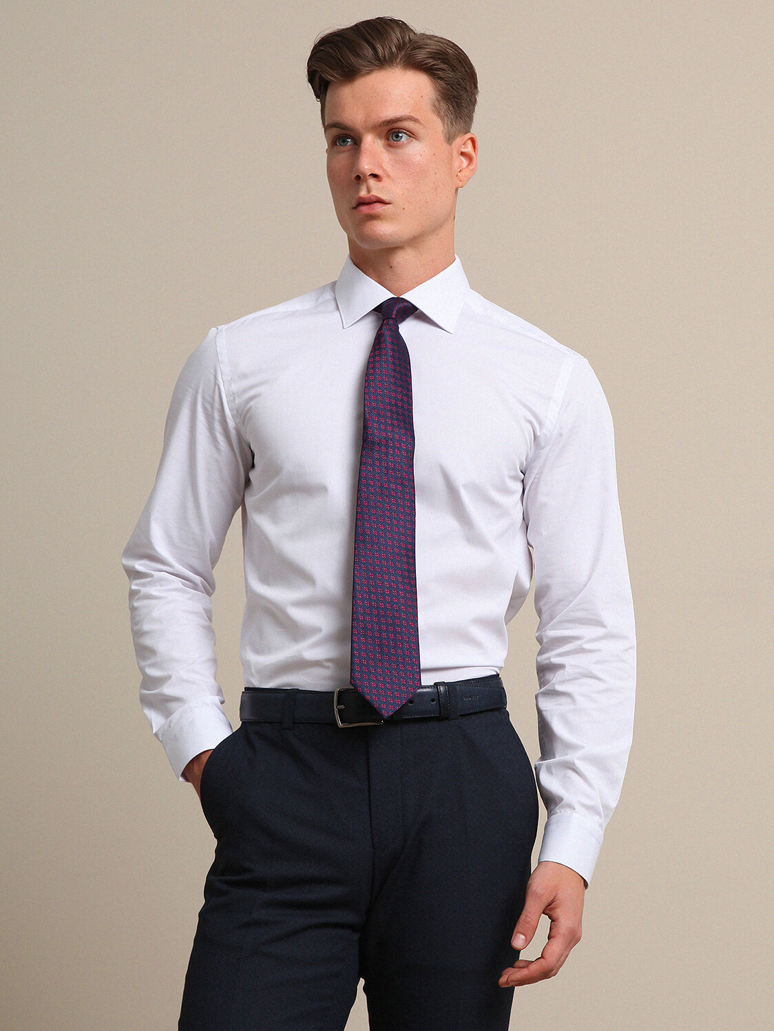 White Plain Regular Fit Weaving Classical 100% Cotton Shirt - 1